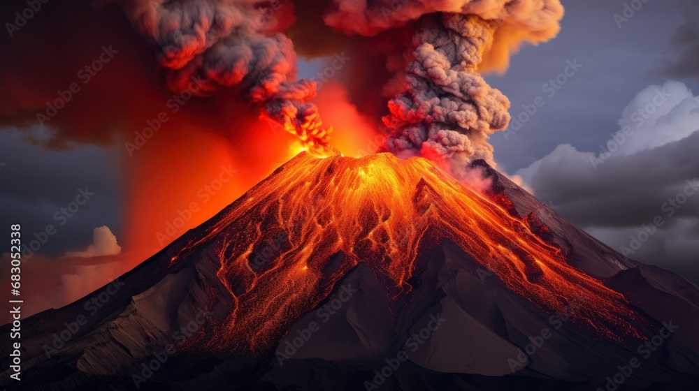 a volcano erupting in a fiery display of molten lava and ash