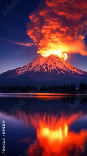 a volcano lights up the night sky with its fiery glow that showcases the beauty of nature's power