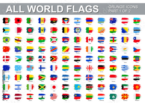 All world flags - vector set of flat grunge icons. Part 1 of 2