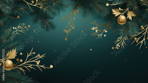 hristmas decorations with bows and balls on a green background photo