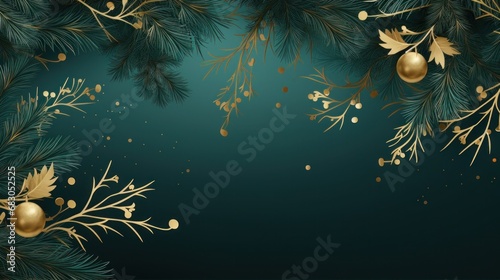 hristmas decorations with bows and balls on a green background