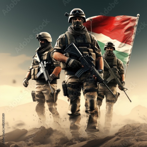 Elite Officer Leading Troops in Combat Uniform and Rifle