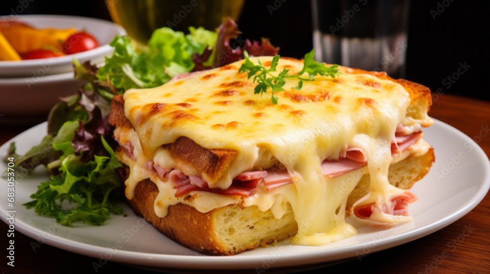 Grilled sandwich. Classic French grilled sandwich. Toasted bread, ham and cheese. Grilled sandwich. Classic French grilled sandwich. Toasted bread, ham and cheese.