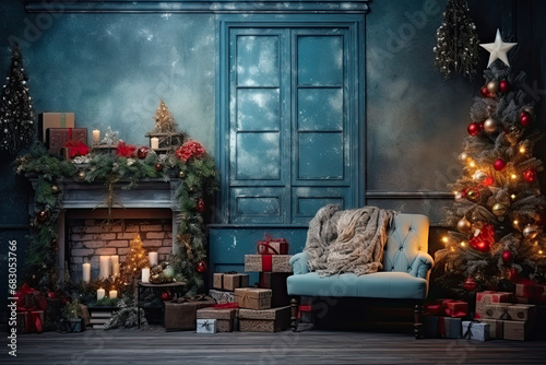 Cozy living room with christmas decorations and a sofa