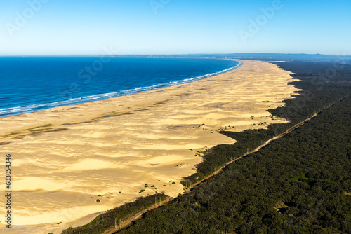 Photos Stockton Bight sand dunes along coastline near Newcastle NSW Australia aerial