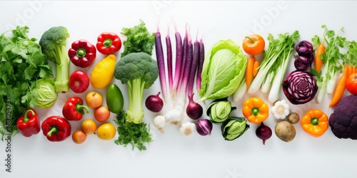  Diverse Colored Vegetables Arranged on a White Table in the Garden, Showcasing the Vibrant Bounty of a Fresh Culinary Harvest