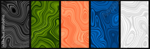 Set of colorful abstract poster designs with optical interference and liquid effect . Illusion of movement for banner, flier, invitation, cover, business card.