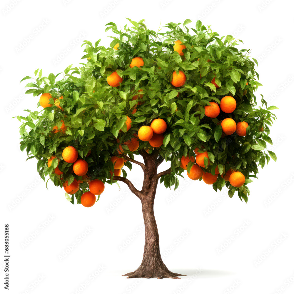 orange tree with fruits oranges and green leaves isolated on white background illustration