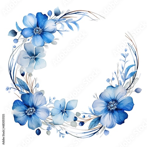 Watercolor Floral Wreath in Blue Tones