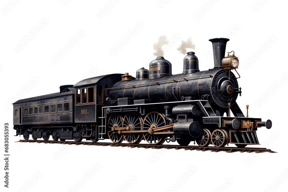 steam locomotive on rails flat illustration isolated on white background steam locomotive on rails flat illustration isolated on white background