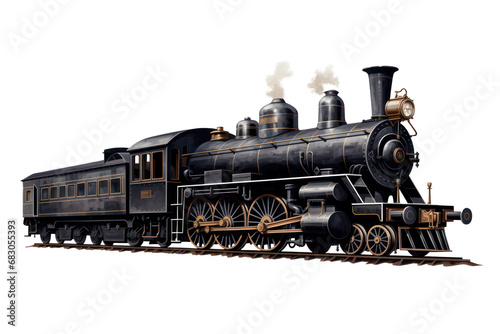 steam locomotive on rails flat illustration isolated on white background