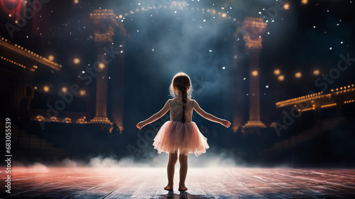 little girl ballerina on the theater stage. ai generative photo