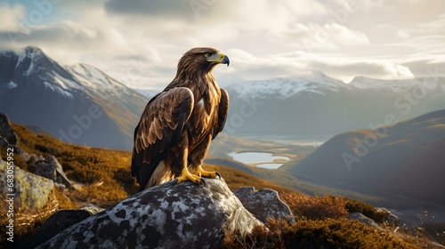 Golden Eagle Overlooking Sunset River Valley photo