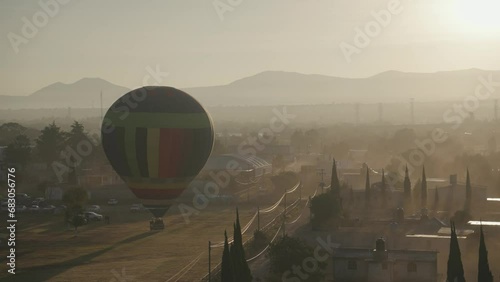 Hot Air Balloon Flying Above Pyramids of San Juan Teotihuacan Mexico Sunrise Ride photo