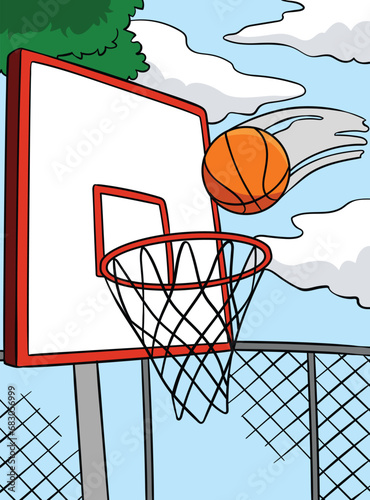 Basketball Hoop and Ball Colored Cartoon 