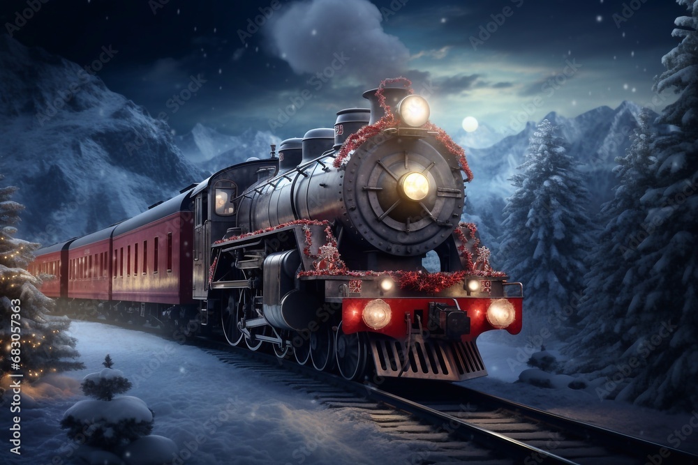 Obraz premium christmas retro train
