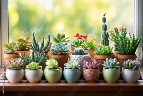 Wallpaper Mural A collection of potted succulent plants on a sunny windowsill. Concept of low-maintenance greenery and home decor. Generative Ai. Torontodigital.ca