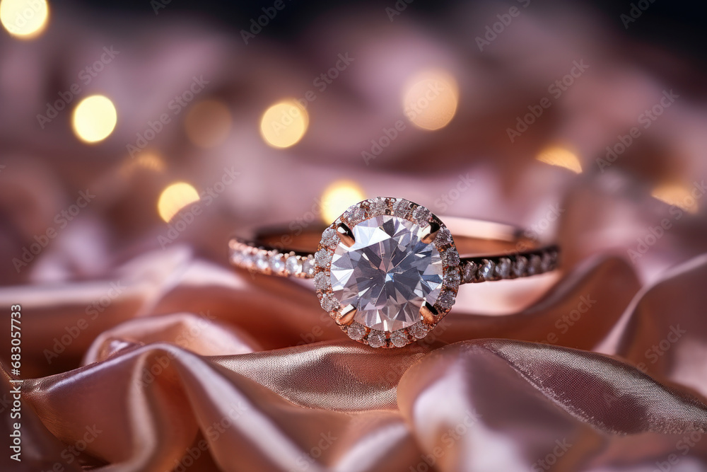 A sparkling diamond ring on a plush velvet jewelry box. Concept of luxury and special occasions. Generative Ai. A sparkling diamond ring on a plush velvet jewelry box. Concept of luxury and special occasions. Generative Ai.