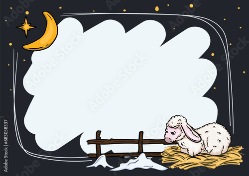 Bright vector illustration. Ukrainian Christmas card template with national traditions and elements.