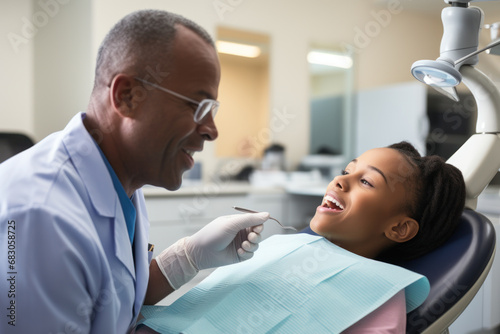 A dentist examining a patient's mouth for potential implant candidacy. Concept of oral health assessment. Generative Ai.