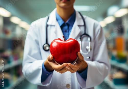 Medical doctor holding round heart. A doctor holding a red heart in his hands