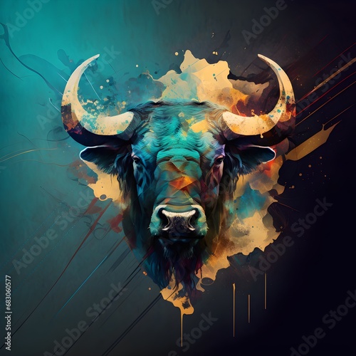 bull with abstract background