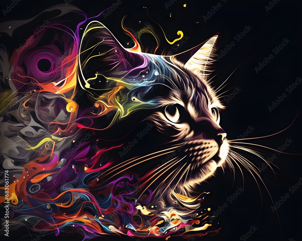 colorful cat with abstract background