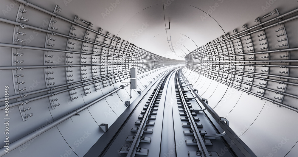 Fototapeta premium 3D BIM visualization of metro tunnel – railway infrastructure and utilities modeling