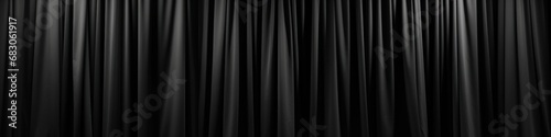 Soft black curtain, folding vertically from top to bottom, close-up photo