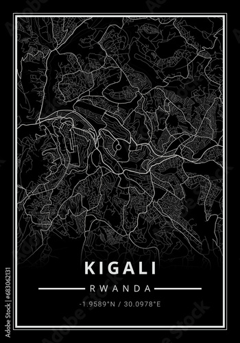 Street map art of Kigali city in Rwanda - Africa photo