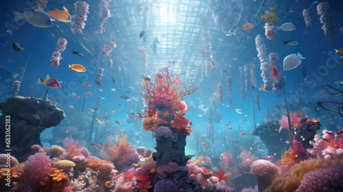Colorful Marine Wildlife in Underwater Coral Reef Environment