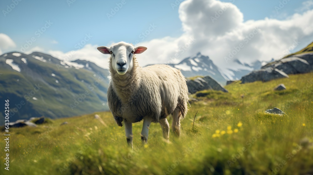 Fototapeta premium Sheep grazing in Alpine Meadow
