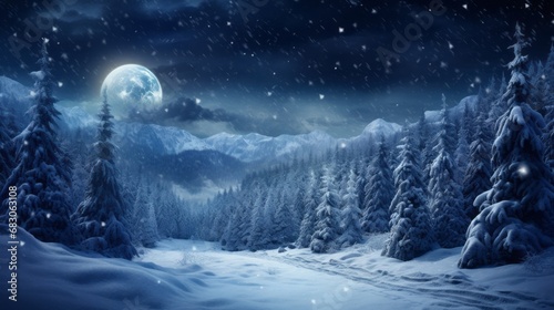 Fantasy fir forest in the night under a snowcover © vannet