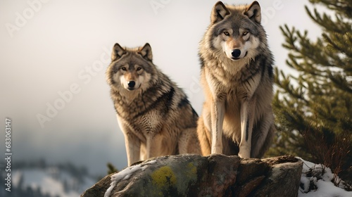 Wolf Pair surveying Territory at Dawn