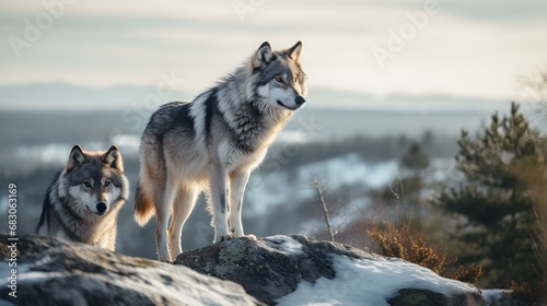 Wolf Pair surveying Territory at Dawn