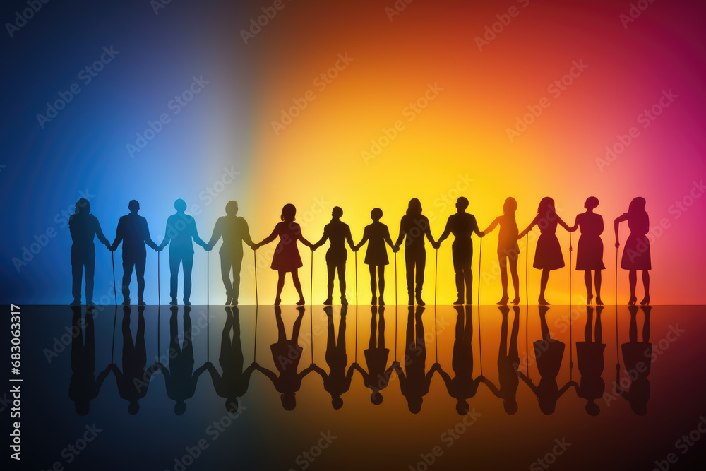 Unity and Diversity: Silhouettes Holding Hands