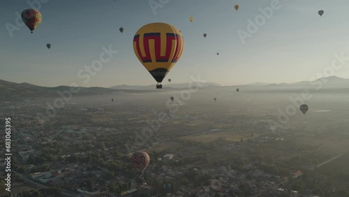 Hot Air Balloon Flying Above Pyramids of San Juan Teotihuacan Mexico Sunrise Ride photo