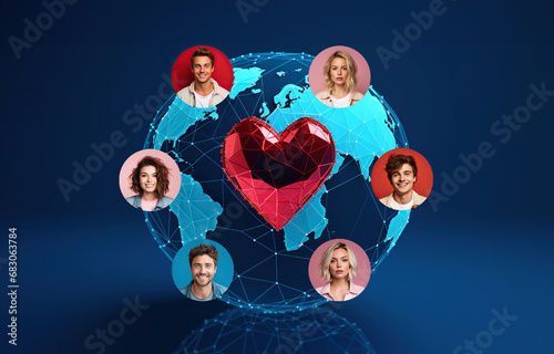 dating advertisement, people connected around the world, valentine's day banner