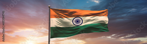 Flag of the Republic of India. Republic day. Background with blue sky.