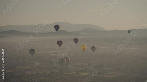 Hot Air Balloon Flying Above Pyramids of San Juan Teotihuacan Mexico Sunrise Ride photo