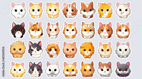 Cat portrait stickers with a selection of adorable cat breeds on a clean background.