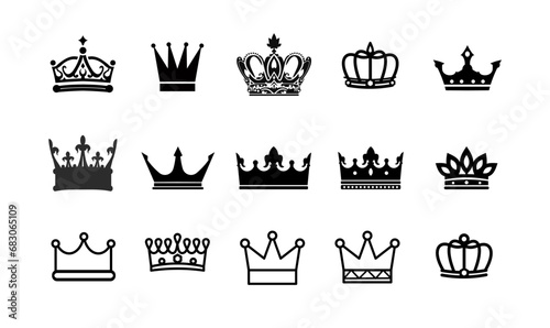 crown isolated on white- set of vector icon