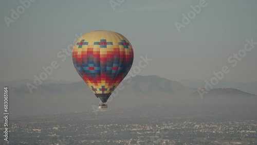 Hot Air Balloon Flying Above Pyramids of San Juan Teotihuacan Mexico Sunrise Ride photo