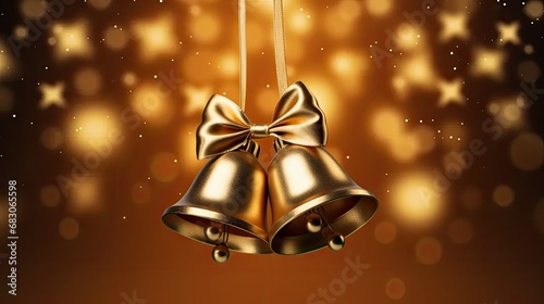 a light background, highlighting the beauty of gold Christmas bells and providing ample space for text or invitations.