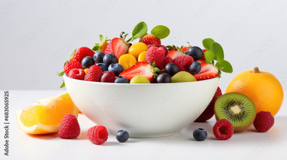 Colorful Fresh Fruit in Bowl on White Background Colorful Fresh Fruit in Bowl on White Background