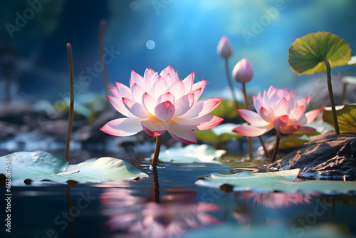 Isolate lotus in river on background,