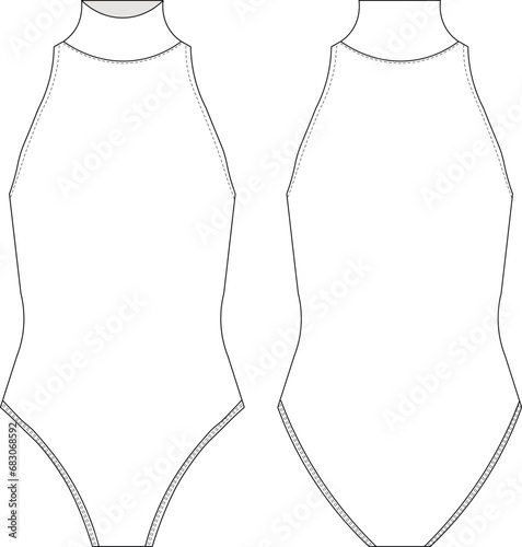 turtleneck bodysuit blouse technical drawing flat sketch template cad mockup fashion woman