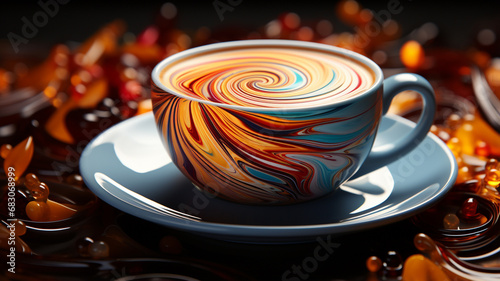 hot coffee with colorful latte