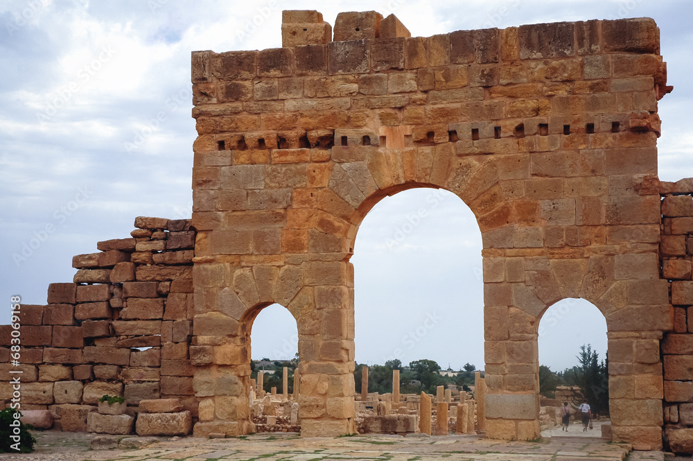 Arch of Antoninus Pius in Roman ancient city Sufetula in Sbeitla city in north-central Tunisia
