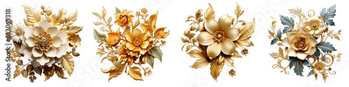 golden floral Hyperrealistic Highly Detailed Isolated On Transparent Background Png File